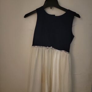 Elegant Navy and White Kids Dress With Trench Coat